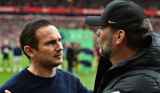 Everton manager Frank Lampard and Liverpool boss Jurgen Klopp. Picture: Andrew Powell/Liverpool FC via Getty Images