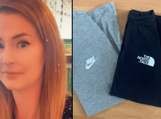 <p>Kat Burman prints Nike and North Face logos on £2.50 Primark t-shirts. Image: SWNS</p>