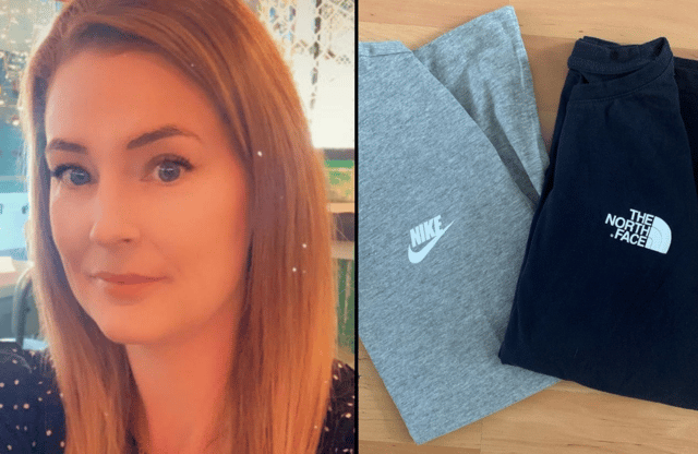 Kat Burman prints Nike and North Face logos on £2.50 Primark t-shirts. Image: SWNS