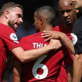 Liverpool pair Jordan Henderson and Thiago Alcantara. Picture: Julian Finney/Getty Images