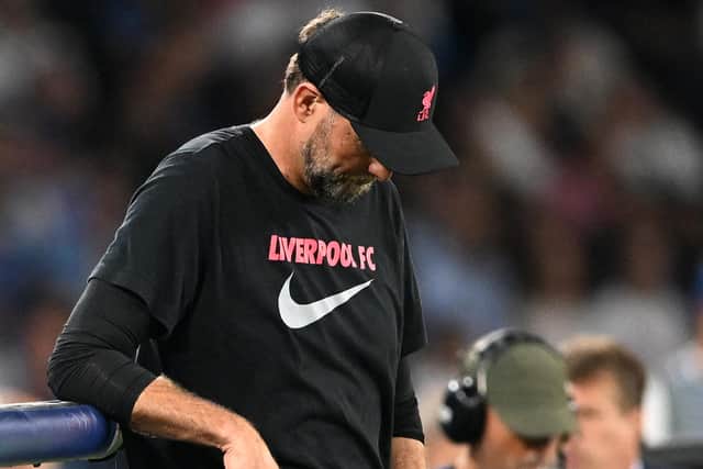 Jurgen Klopp dejected during Liverpool’s loss to Napoli. Picture: Francesco Pecoraro/Getty Images