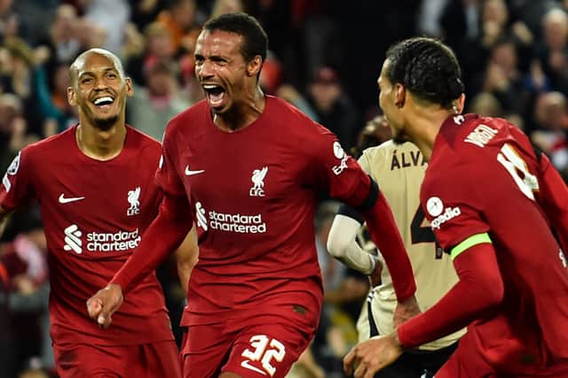 Joel Matip celebrates his winning for for Liverpool against Ajax. Picture: Andrew Powell/Liverpool FC via Getty Images