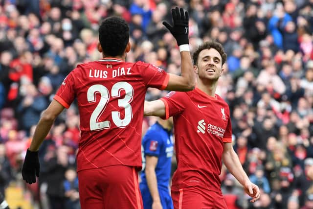 Liverpool pair Luis Diaz and Diogo Jota. Picture: PAUL ELLIS/AFP via Getty Images