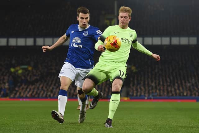 Seamus Coleman in action for Everton against Man City in the 2016 League Cup semi-final. Picture: PAUL ELLIS/AFP via Getty Images