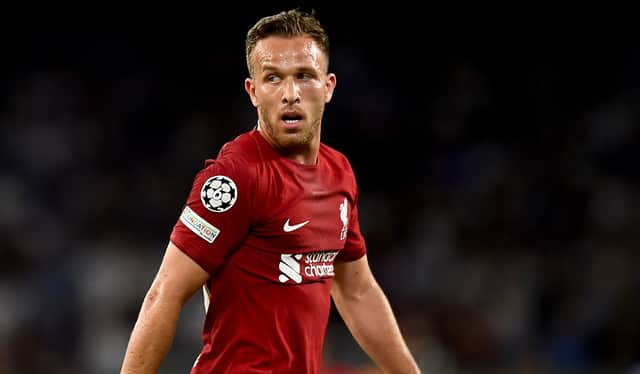 Arthur Melo of Liverpool during the UEFA Champions League group A match between SSC Napoli and Liverpool FC at Stadio Diego Armando Maradona on September 07, 2022 in Naples, Italy. (Photo by Andrew Powell/Liverpool FC via Getty Images)