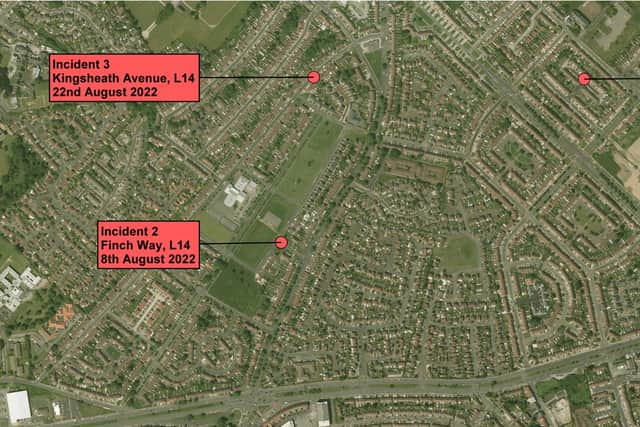 A map of where the Glock was used on three separate occasions on Merseyside. Image: Merseyside Police
