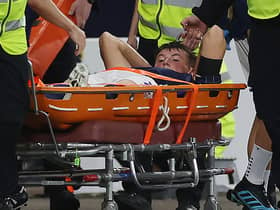 Nathan Patterson of Scotland is stretchered from the pitch following injury in the UEFA Nations League League B Group 1 match between Scotland and Ukraine at Hampden Park on September 21, 2022 in Glasgow, Scotland. (Photo by Ian MacNicol/Getty Images)