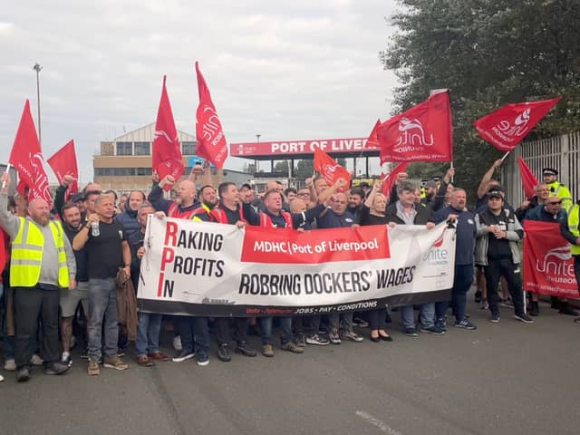Dock workers on strike at the Port of Liverpool