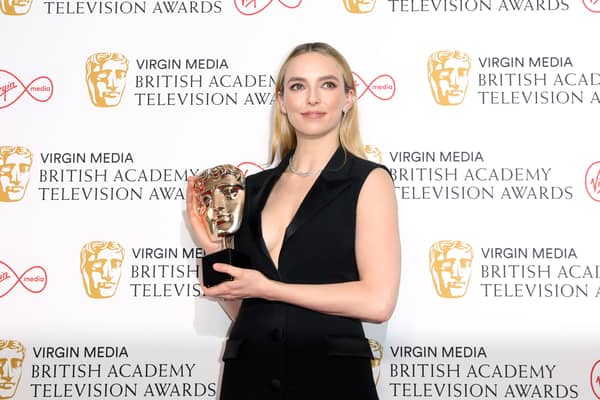  Jodie Comer, winner of the Leading Actress Award in the press room at the Virgin Media British Academy Television Awards at The Royal Festival Hall on May 08, 2022 in London, England. (Photo by Tristan Fewings/Getty Images)