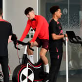 Calvin Ramsay, left, and Alex Oxlade-Chamberlain during Liverpool pre-season training. Picture: Andrew Powell/Liverpool FC via Getty Images