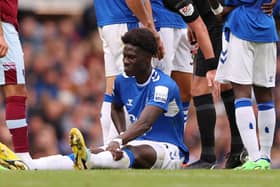 Amadou Onana suffered a knock in Everton’s defeat of West Ham. Picture: Naomi Baker/ Getty Images 