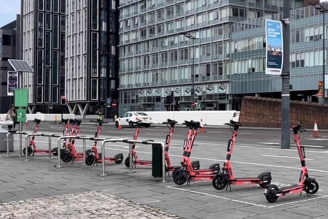 Voi scooters along The Strand. Image: Emma Dukes/LiverpoolWorld