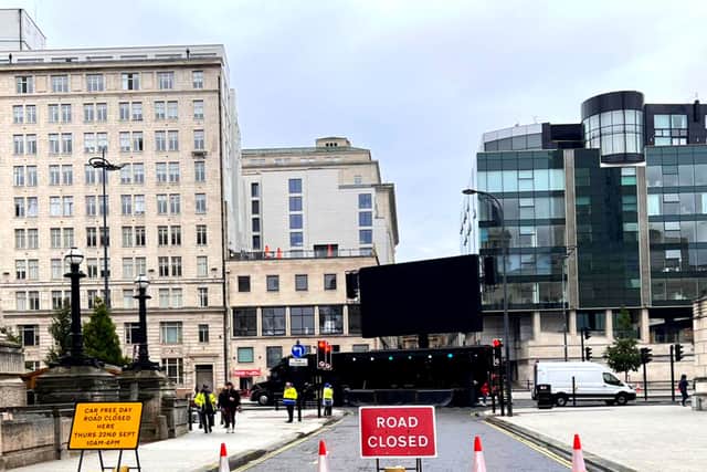 The music stage goes up as The Strand is closed to traffic. Image: Emma Dukes