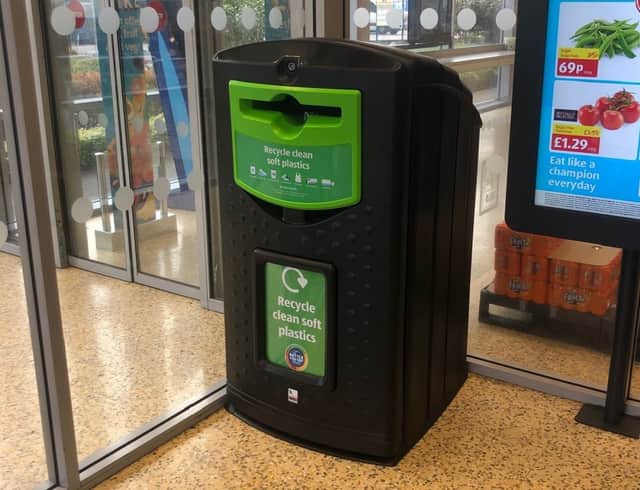 The Aldi soft plastics recycling bin which will be popping up at stores across the UK