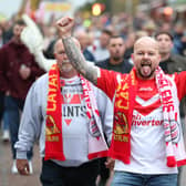 St Helens fans arrive at Old Trafford for the Betfred Super League Grand Final in 2021. Image: Jan Kruger/Getty Images