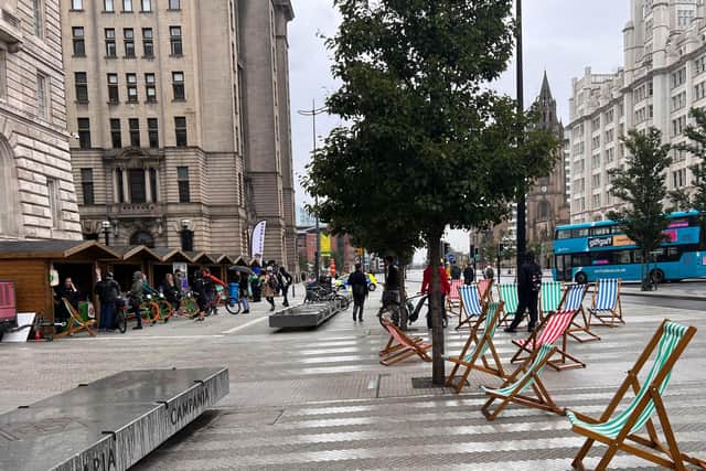 Poor footfall due to the rain and limited access to the area. Image: Emma Dukes/LiverpoolWorld