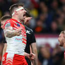 Mark Percival of St Helens celebrates scoring their side’s fourth try. (Photo by Michael Steele/Getty Images)