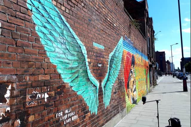 Paul's famous Liver Bird wings mural, found in the Baltic Triangle. 