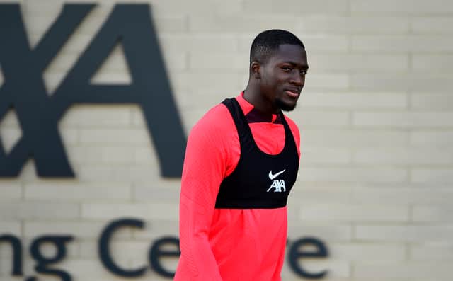 Ibrahima Konate of Liverpool during a training session at AXA Training Centre on September 29, 2022 in Kirkby, England. (Photo by Andrew Powell/Liverpool FC via Getty Images)