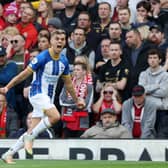 Leandro Trossard celebrates scoring Brighton’s equaliser against Liverpool. Picture:  Clive Brunskill/Getty Images
