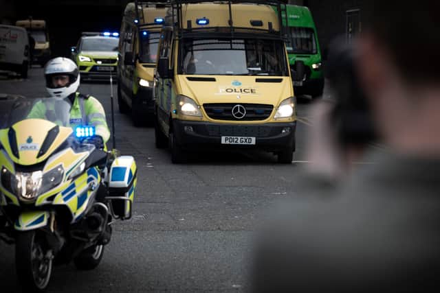 Thomas Cashman arrives at Liverpool Magistrates’ Court in a police convoy. Image: Colin McPherson/Getty Images