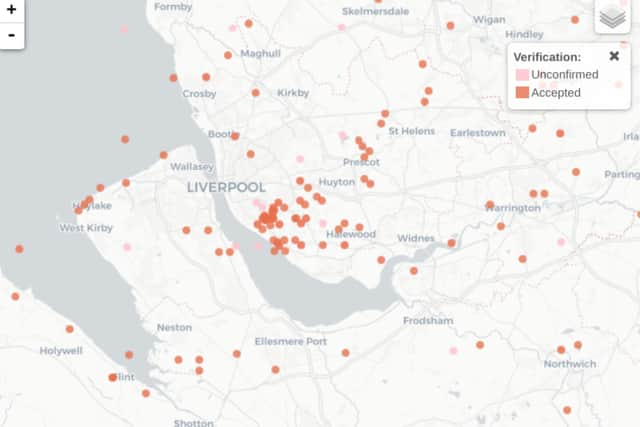 Map of parakeet sightings in Liverpool. Credit: NBN Atlas data and imagery by CartoDB.