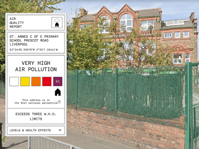 Air pollution rate at St Anne’s Church of England Primary School, Prescot Road.