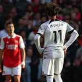 Mo Salah cuts a frustrated figure after Liverpool concede a goal during their loss to Arsenal. Picture: ADRIAN DENNIS/AFP via Getty Images