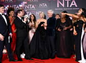 Dermot O’Leary, Holly Willoughby, Phillip Schofield, Nick Speakman, Alison Hammond, Eva Speakman, and Rochelle Humes in the winners’ room at the National Television Awards 2022 at OVO Arena Wembley (Photo: Gareth Cattermole/Getty Images)