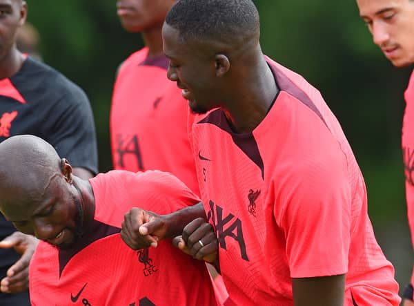 Naby Keita and Ibrahima Konate in Liverpool training. Picture: John Powell/Liverpool FC via Getty Images
