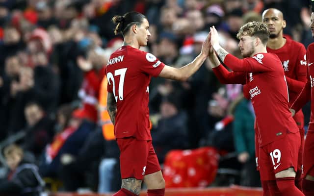 Darwin Nunez was replaced by Harvey Elliott in Liverpool’s 1-0 defeat of West Ham. Picture: Michael Steele/Getty Images