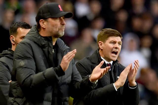 Liverpool manager Jurgen Klopp alongside Steven Gerrard. Picture: Andrew Powell/Liverpool FC via Getty Images
