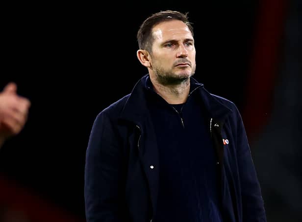 <p>Everton manager Frank Lampard dejected after the loss to Bournemouth. Picture: Michael Steele/Getty Images</p>