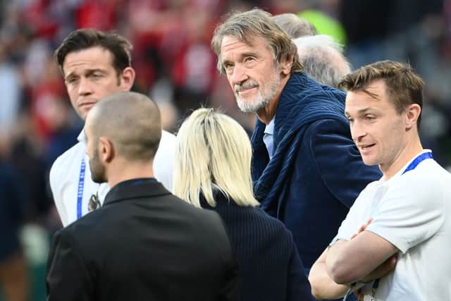 Jim Ratcliffe (C) arrives to attend the French Cup final football match between OGC Nice and FC Nantes at the Stade de France, in Saint-Denis, on the outskirts of Paris, on May 7, 2022. (Photo by FRANCK FIFE / AFP) (Photo by FRANCK FIFE/AFP via Getty Images)