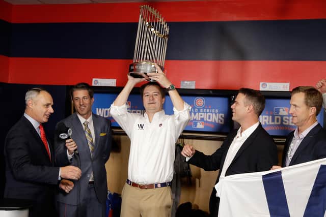 Thomas Ricketts celebrates the Chiacago Bears’ World Series triumph in 2016. Picture:  David J. Phillip-Pool/Getty Images)