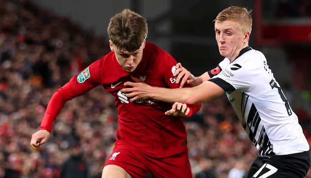 Ben Doak in action of Liverpool debut. Picture: Nathan Stirk/Getty Images