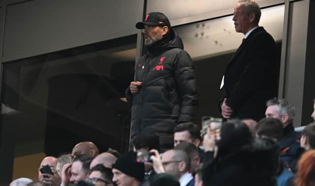 Jurgen Klopp was forced to watch Liverpool’s defeat of Southampton from the Anfield stands. Picture: Andrew Powell/Liverpool FC via Getty Images