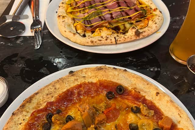 Cubano pizza (top) and create your own pizza (bottom).