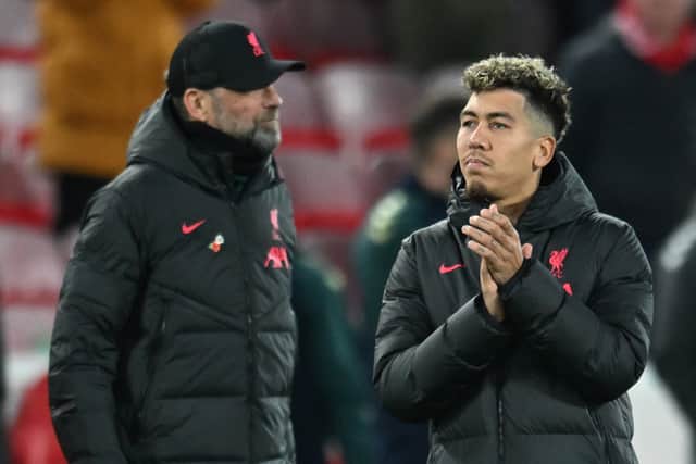 Roberto Firmino alongside Liverpool manager Jurgen Klopp. Picture: Andrew Powell/Liverpool FC via Getty Images