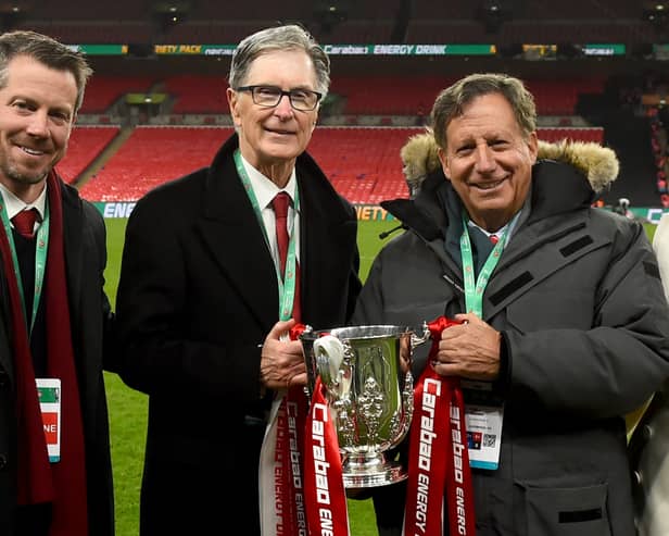 From left: Liverpool CEO Billy Hogan, principal owner John Henry and chairman Tom Werner. Picture: Andrew Powell/Liverpool FC via Getty Images