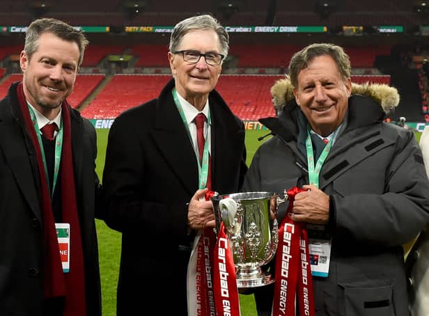 <p>From left: Liverpool CEO Billy Hogan, principal owner John Henry and chairman Tom Werner. Picture: Andrew Powell/Liverpool FC via Getty Images</p>