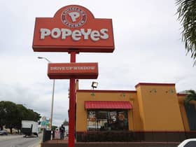 A Popeyes restaurant is seen on February 21, 2017 in Miami, Florida. 
