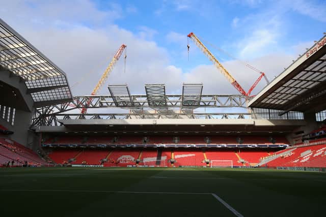 Liverpool are redeveloping the Anfield Road End stand. Picture: LINDSEY PARNABY/AFP via Getty Images