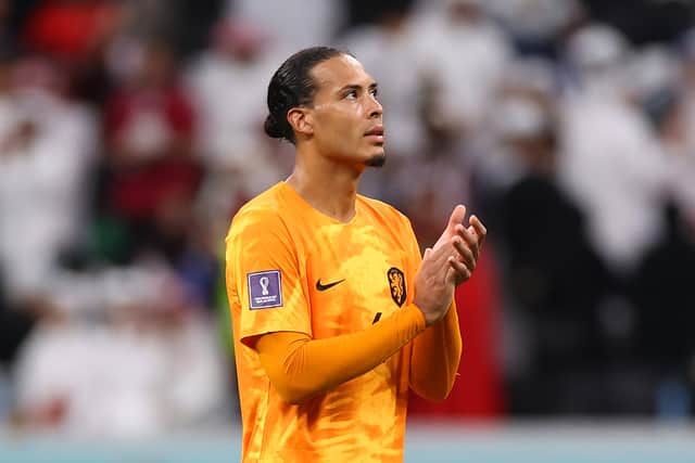 Virgil van Dijk celebrates Holland’s victory over Qatar. Picture: Catherine Ivill/Getty Images