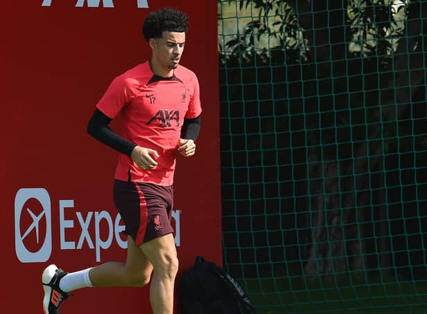 <p>Curtis Jones runs alone during a Liverpool training session in Dubai. Picture: John Powell/Liverpool FC via Getty Images</p>