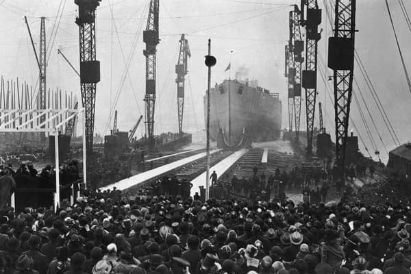 The battleship HMS Rodney is launched from the Cammell Laird shipyard in Birkenhead, December 17, 1925. Image: Topical Press Agency/Hulton Archive/Getty Images
