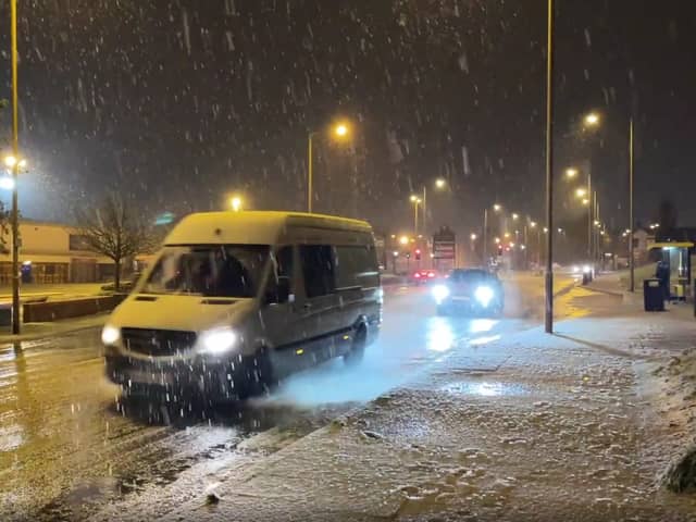 Snow and sleet in Liverpool.