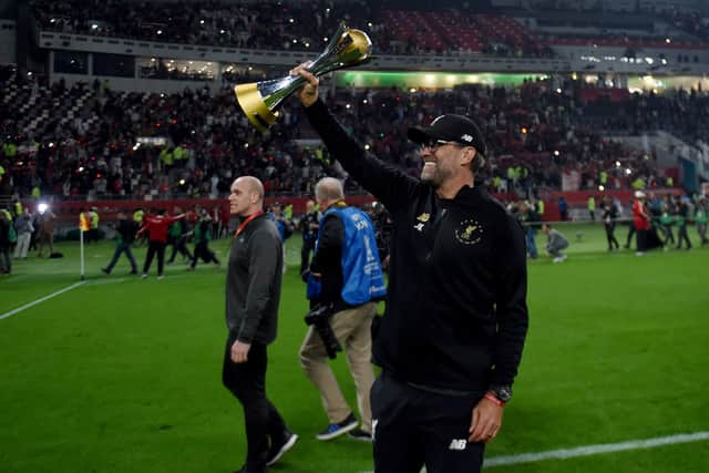 Jurgen Klopp celebrates Liverpool’s Club World Cup triumph in 2019. Picture: John Powell/Liverpool FC via Getty Images