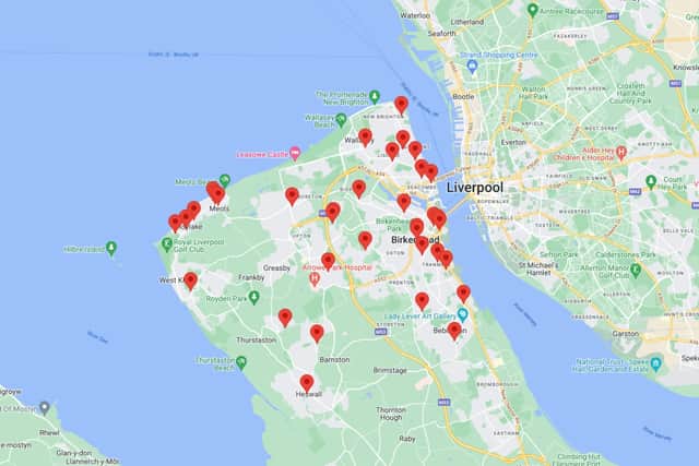 Map of warm hubs in Wirral. Credit: Google Maps.