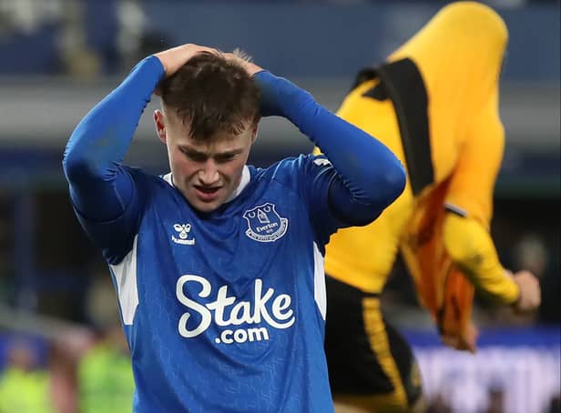 <p>Nathan Patterson of Everton looks dejected after Rayan Ait-Nouri of Wolverhampton Wanderers celebrates his last-gasp winner.  Image: Jan Kruger/Getty Images</p>